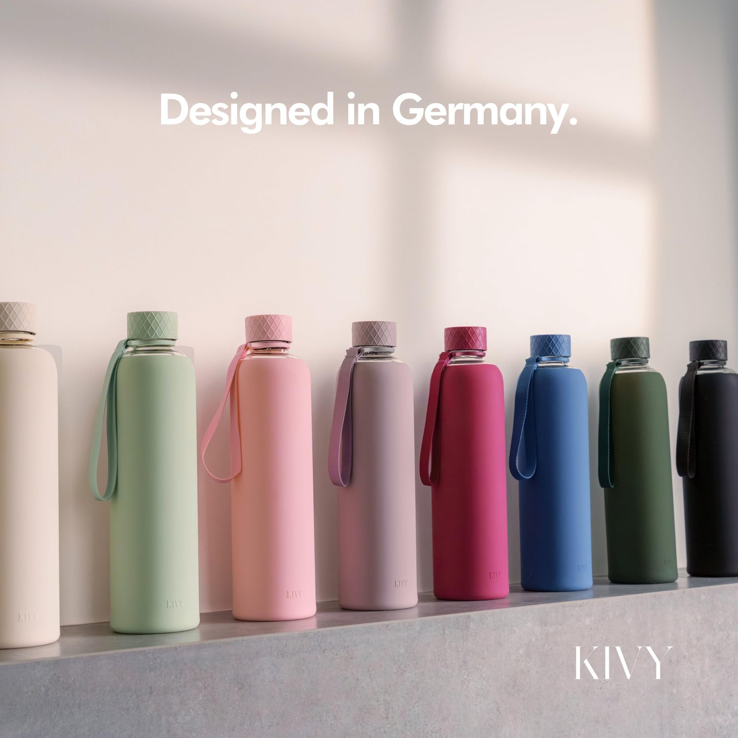 KIVY Glass Water Bottle with Silicone Sleeve 32 oz [WITH MEASUREMENT] - Borosilicate Glass Water Bottle Screw Top - Clear Bottles with Measurement Marking - Slim Waterbottle Aesthetic - Dark Green