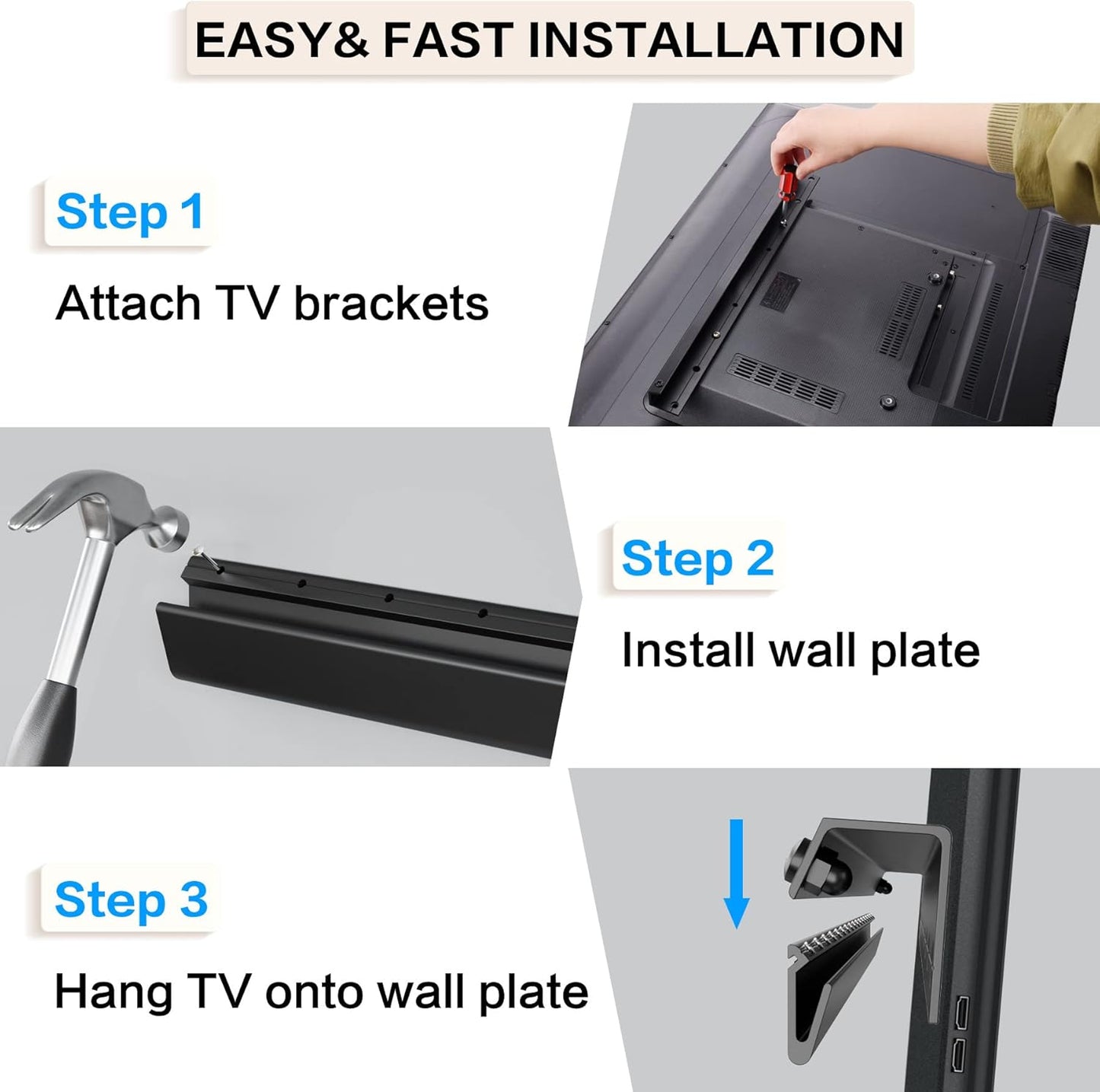 KAMIWI 22-55 Inch 100 lbs, No Drill Drywall TV Mount, No Stud TV Wall Mount for Most Brand TVs up to Easy Install No