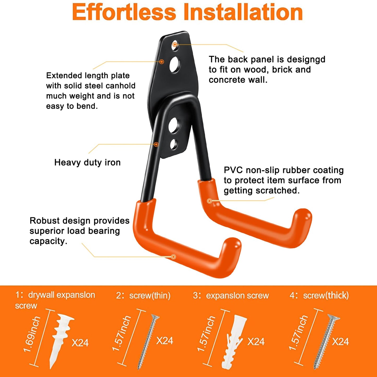 HUPBIPY 12 Pack Garage Hooks Heavy Duty Utility Steel with Anti-Slip Coating Wall Mount Storage Organizer for Hanging Power and Garden Tools, Ladders, Hose, Bikes, Ropes, Bulk Items, and More