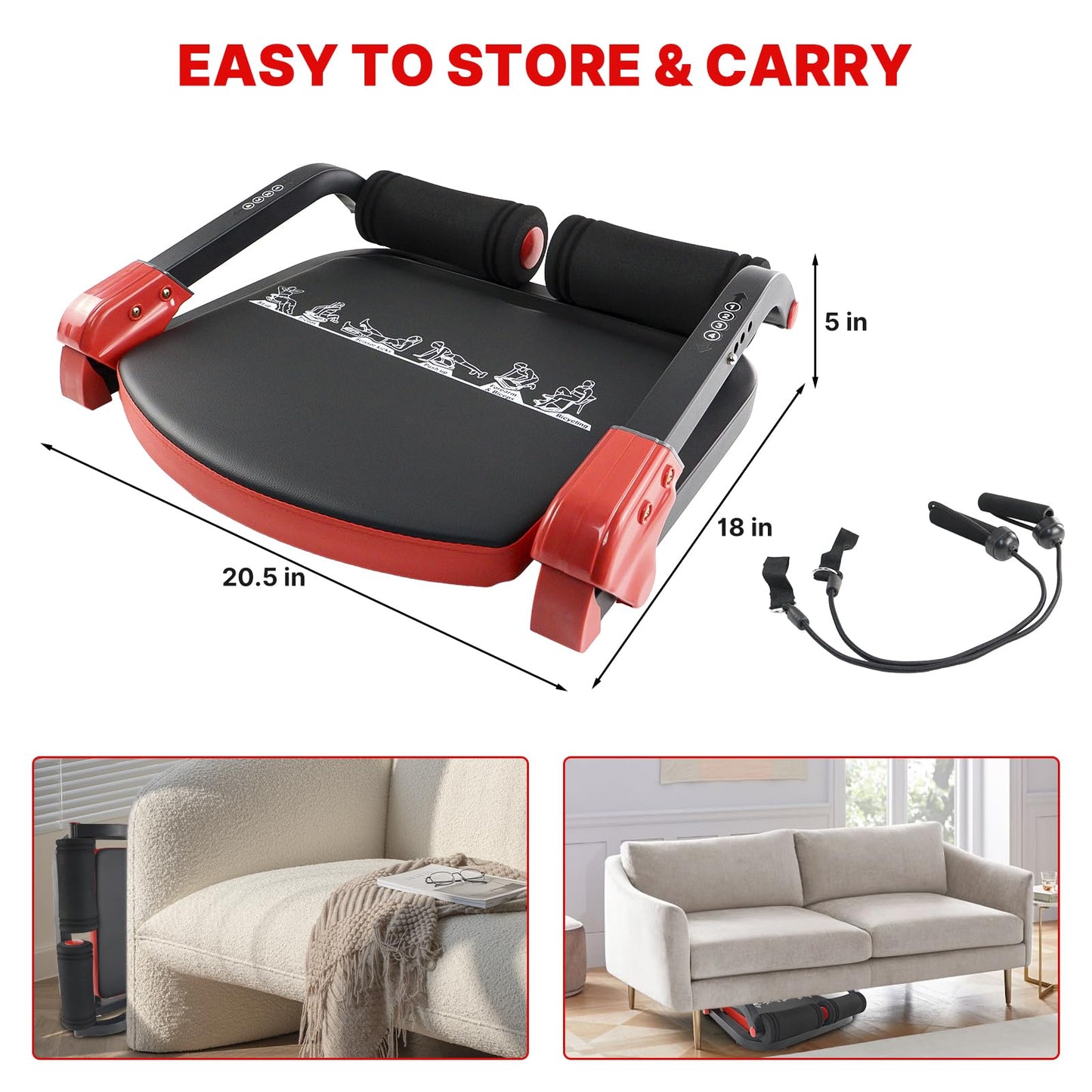 Ab Workout Equipment,Ab machine with Resistance Bands for Stomach Workout,Ab Crunch Machine Sit Up Machine with 4 Adjustable Resistance for Home Exercise,330 LBS Weight Capacity