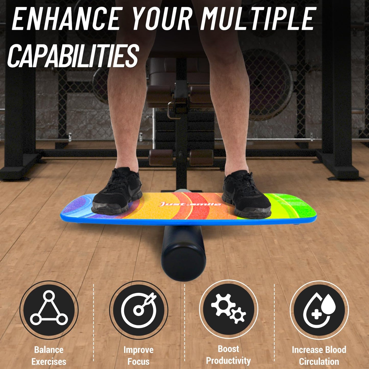 Balance Borad Sports Trainer-with Adjustable Stopper- Stability Board for Physical Therapy,Yoga,Surfing Training-Max Load 400lbs with Aiti- Slip Surface (Color)