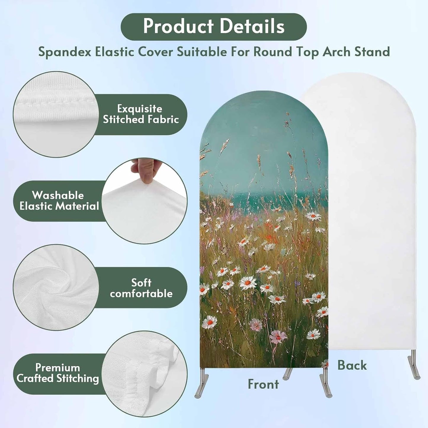 Jnbasdffb 7.2 Spring Floral Wedding Arch Cover,Stretchy Spandex Arch Backdrop Stand Covers FT,Pastoral Botanical Oil
