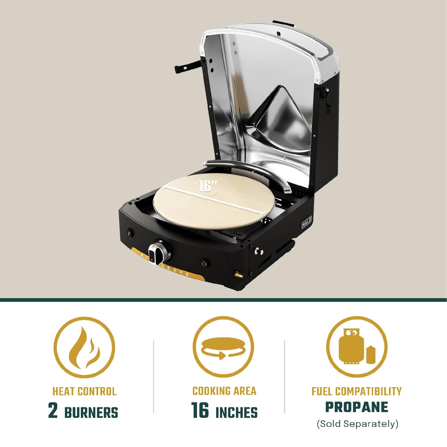 Halo Versa 16 Propane Gas Outdoor Pizza Oven with Rotating Cooking Stone | Portable Appliance for all Outdoor Kitchens With Cook and Serve Kit