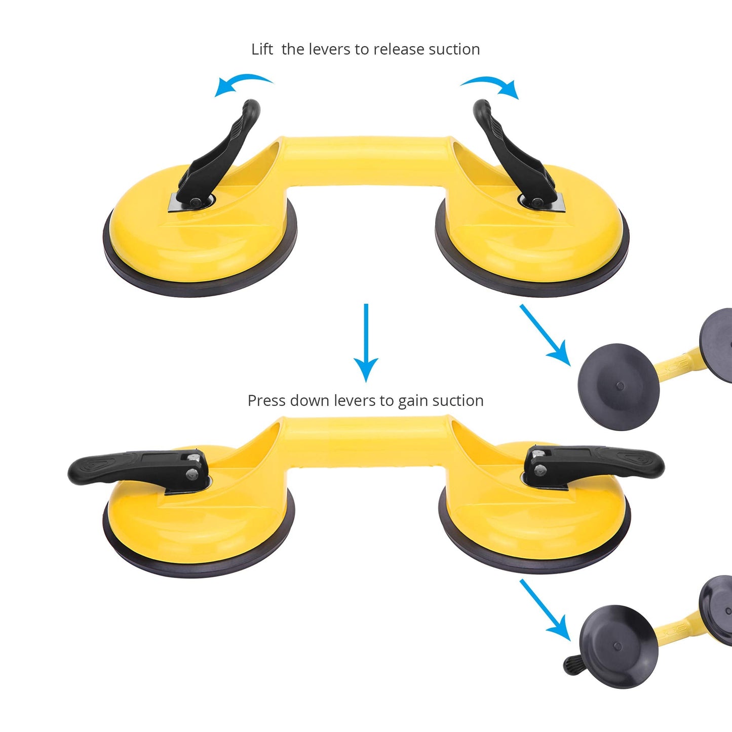 FCHO Glass Suction Cups Heavy Duty Aluminum Vacuum Plate Handle Floor Holder Hooks to Lift Large Glass/Tile Suction Cup Lifter/Moving Glasses/Pad for Lifting/Dent Puller (2 Pack)