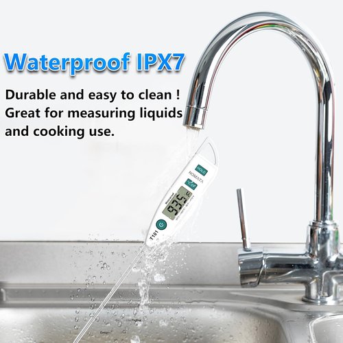 BOMATA Instant Read Waterproof IPX7 Food Thermometer - Long Probe for Cooking, Meat & BBQ | T101 White