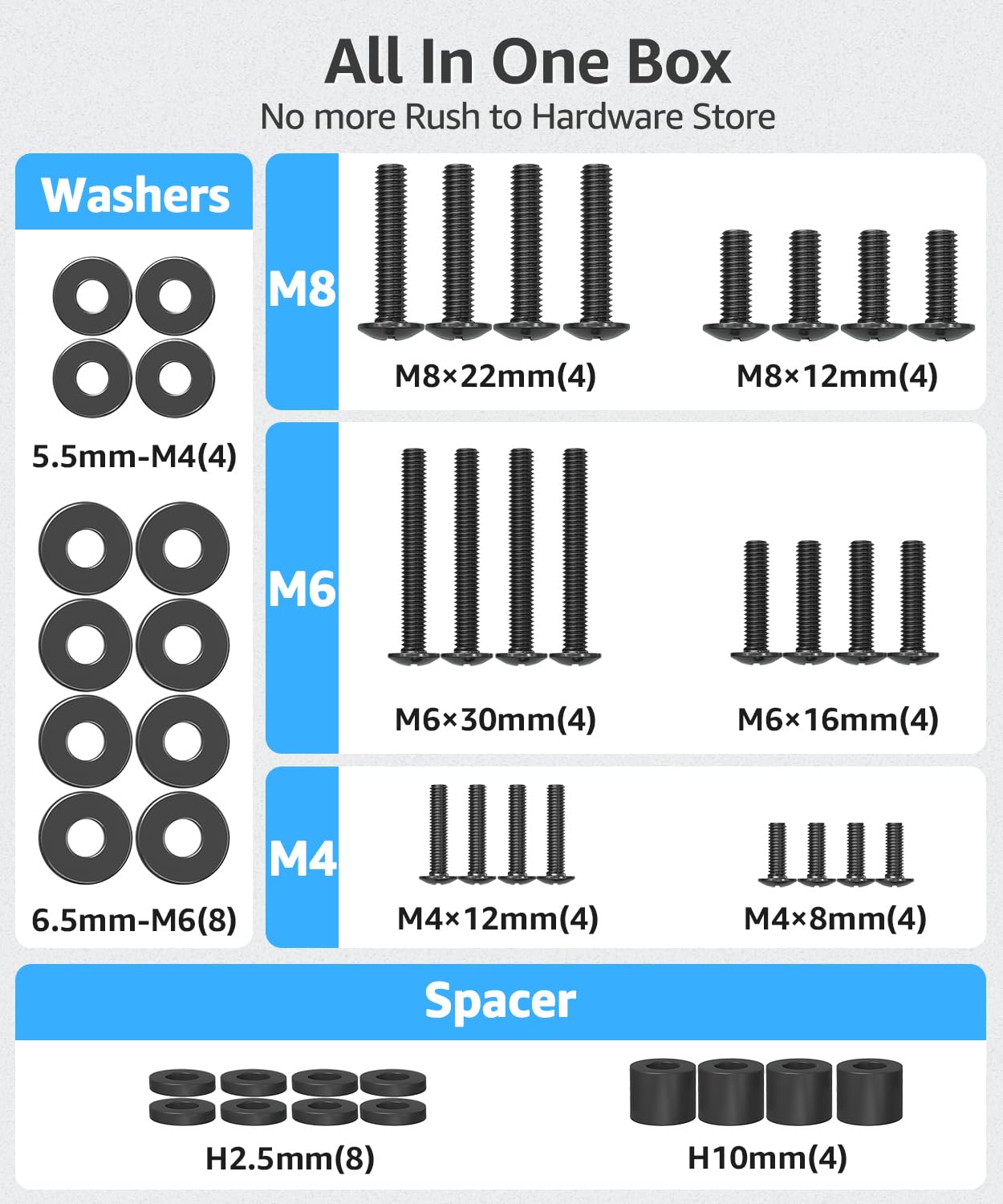 MOUNTUP M4 M6 M8 4K MU9041 Universal TV Mounting Hardware Screw Kit with Box - Screws, Spacers & Washers for Most LED