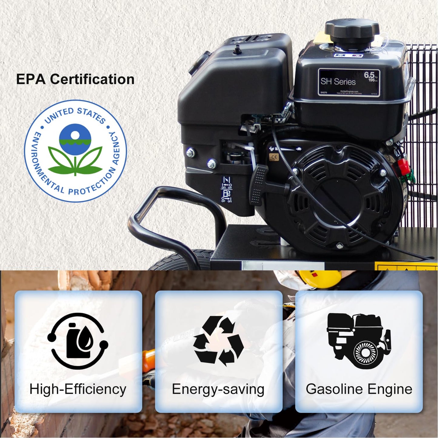 HPDAVV 6.5HP Gas Powered Air Compressor with Wheels 9 Gallon Air Tank 12 CFM Wheelbarrow Gasoline Powered Piston Air Compressor Max.125PSI for Workshop, Machinery, Construction Sites
