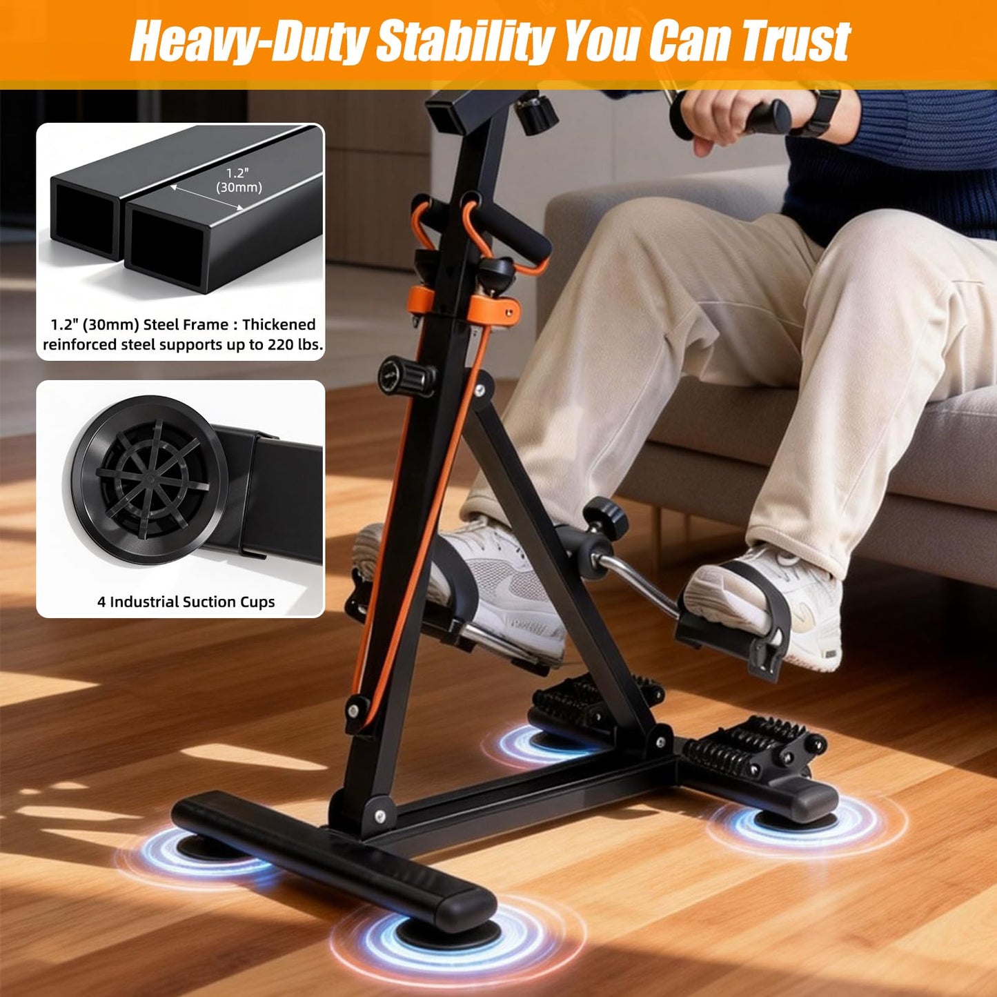 Pedal Exerciser for Seniors, Heavy Duty Arm and Leg Exercise Bike for Physical Therapy, Seated Rehabilitation Equipment with Massage Rollers & Adjustable Resistance for Stroke Recovery (Black)