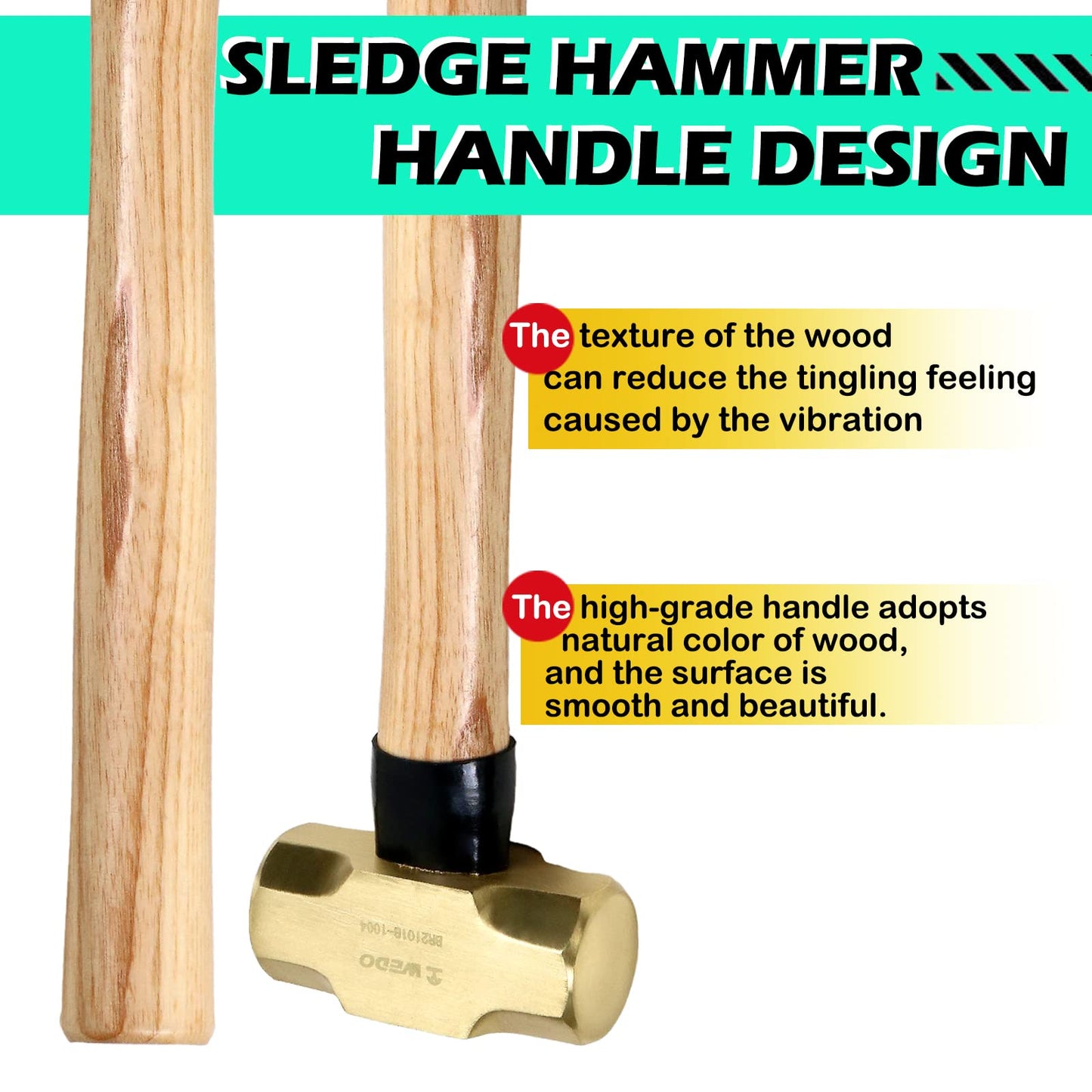 WEDO Brass Sledge Hammer with Wooden Handle, 5lb, 400mm, 16"