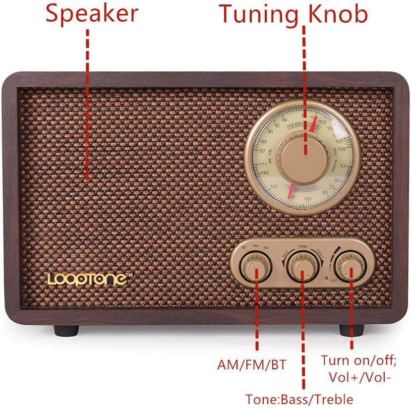 LoopTone Mp3 FM AM Radio Retro Wood Radio with Bluetooth Play and Antenna Built in Speaker for Kitchen Living Room