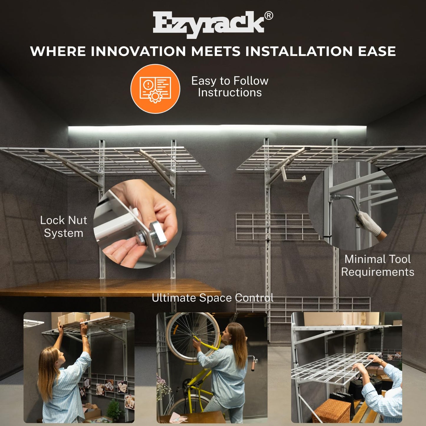 EZYRACK Pack D Hook Brackets x4 – Heavy Duty Wall Hooks, Suits Modular Systems, Holds Ladders, Bikes, Tools, 4mm Steel Construction, Garage Storage Hooks