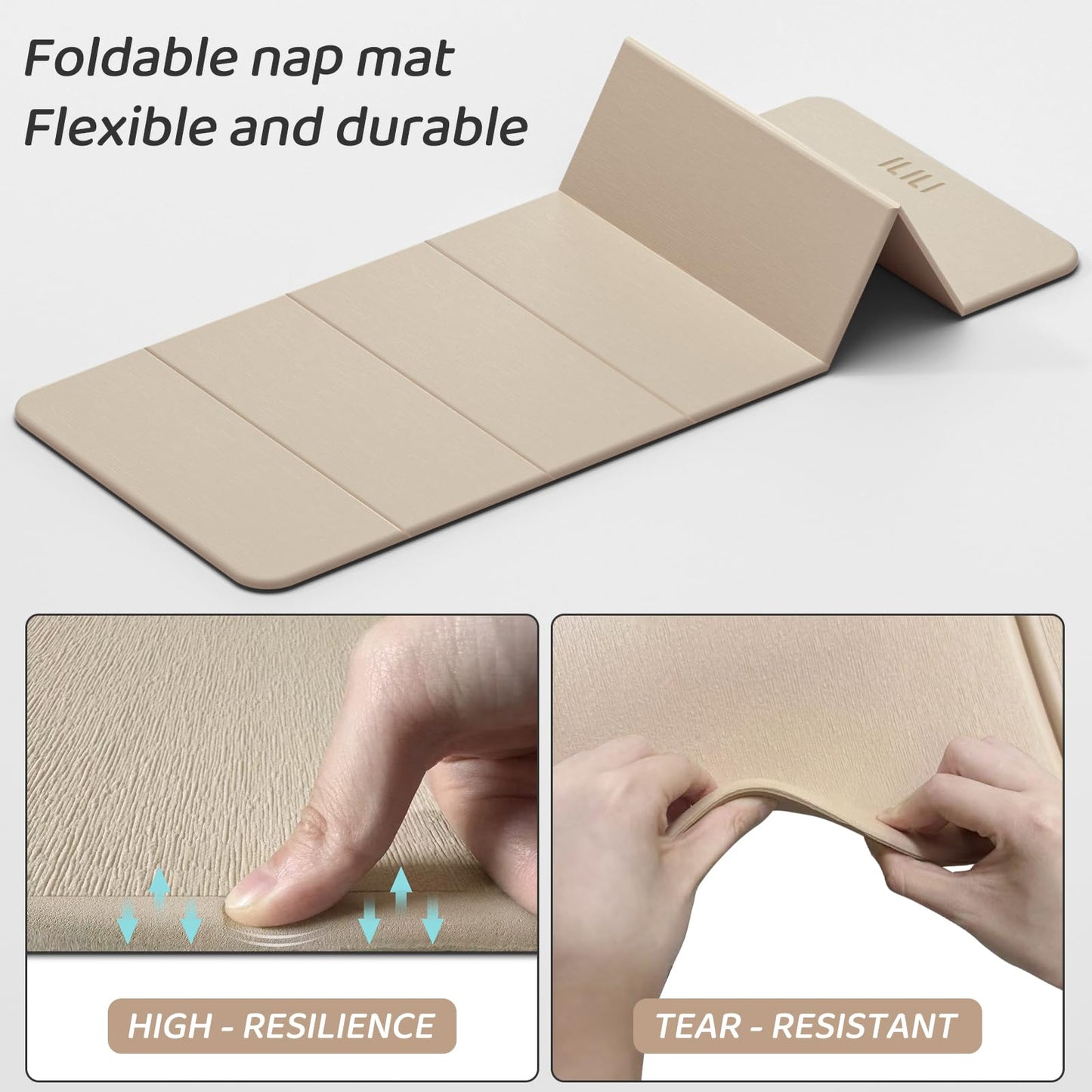 ILILI Foldable Yoga Mat 71 * 24 * 0.3'' - TPE Non-Slip Fitness Mat for Home，Waterproof & Lightweight (2lb) for Home Gym, Pilates & Stretching,Fitness Workouts (Beige)