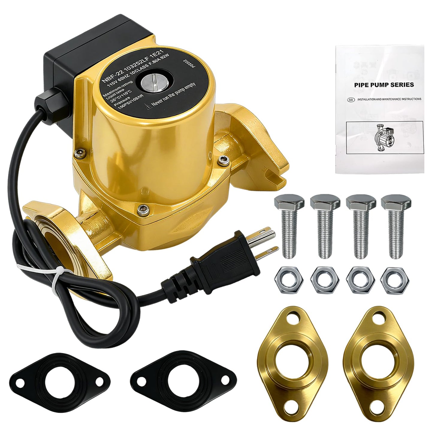 NBF-22 Hot Water Circulator Pump, 1/25 HP 115V 60Hz, Compatible with Bell & Gossett 103252LF Lead-Free Bronze Recirculating Pump, for Potable Water/Nbf and SSF