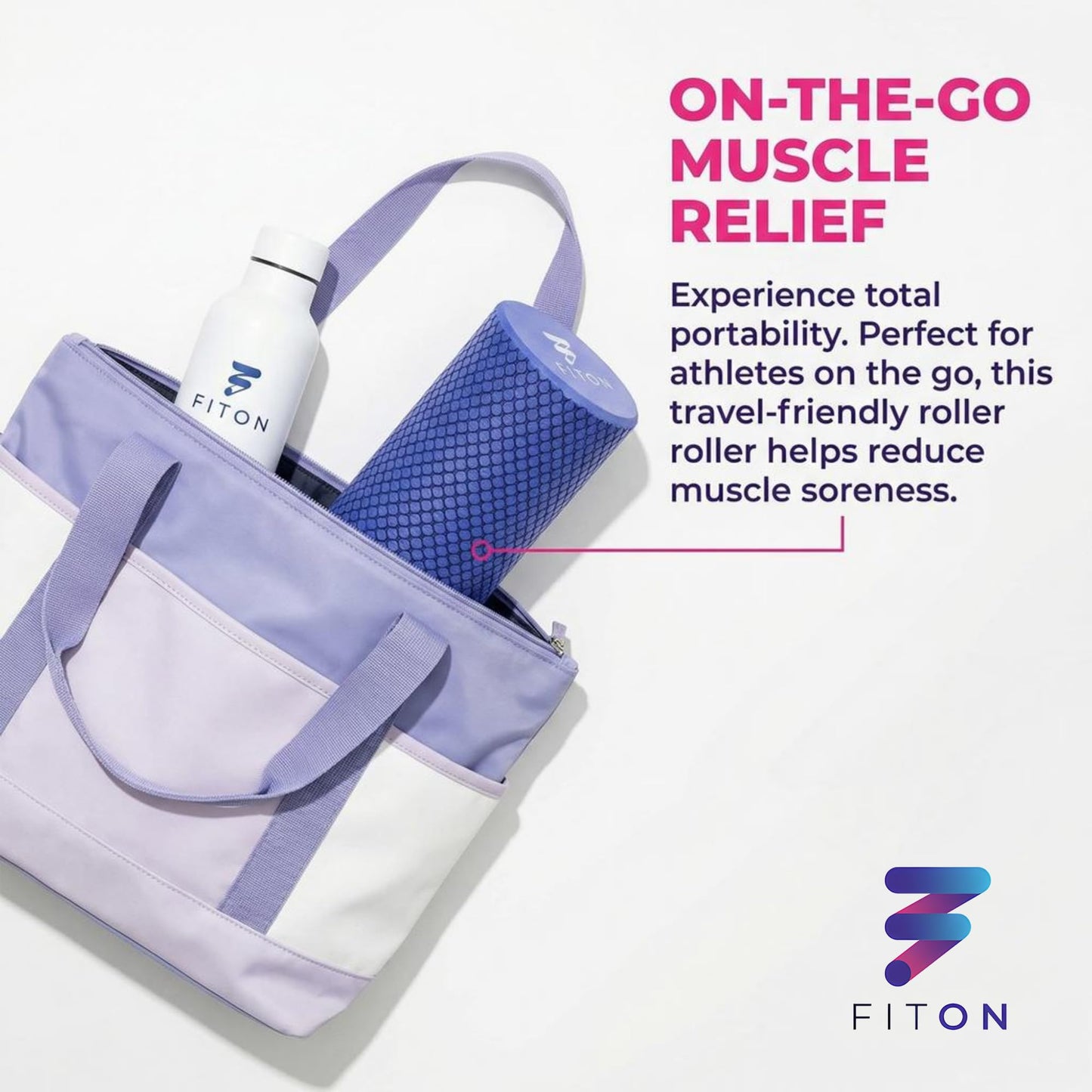 FitOn Foam Roller for Muscle Recovery - Compact and Portable, High-Density Foam Roller for Back Massage & Deep Tissue Relief and Home Exercise, Ideal for Use on Neck & Leg Soreness, 12"x4", Purple