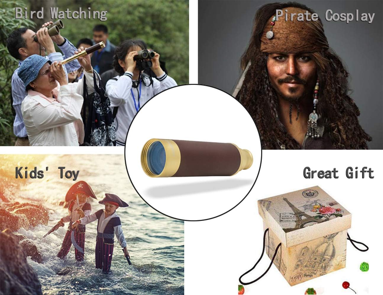 Laupha 25x30 Retro Pirate Telescope Zoomable Spyglass Portable Collapsible Handheld Telescope Vintage Monocular