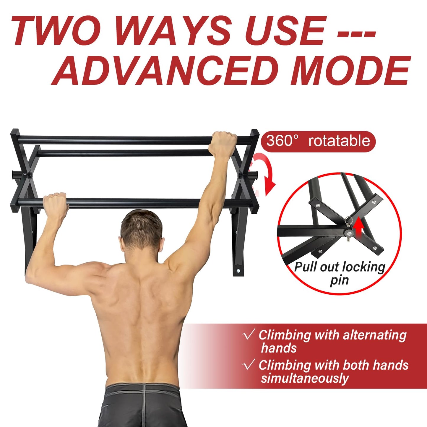 BESTHLS Wall Mounted Advanced Pull Up Bar, Heavy Duty Wall Mount Pull-up Chin Up Bar Multifunctional Home Gym Workout Indoor Exercise Equipment Support to 440 Lbs