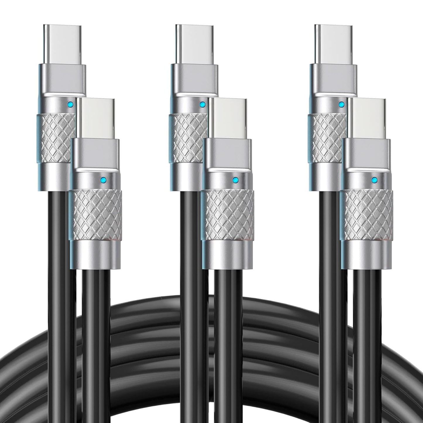 100W 6FT/2M, 3-Pack Statik TsumoCharge USB C to USB C Fast Charging Cable - Heavy-Duty Unbreakable Silicone, Supports
