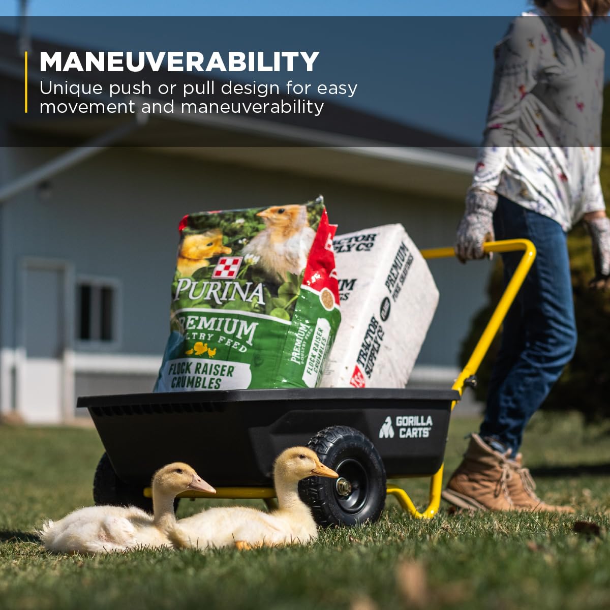 Gorilla Carts GCR-4 Poly Dump Cart, 2-Wheel Garden Wagon with Foldable Handle, 4 cu ft, 300 lb. Capacity, Black/Yellow