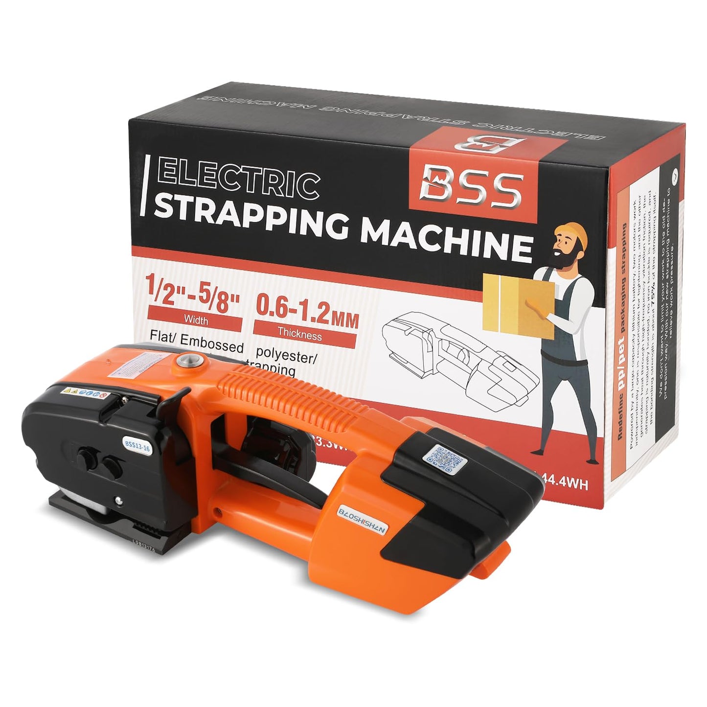 BAOSHISHAN Electric Strapping Tool for 1/2 in-5/8 in PP PET Straps Automatic Strapping Machine 3000mha Battery Powered for Packaging Strapping Box Pallet Portable Baler (Orange)