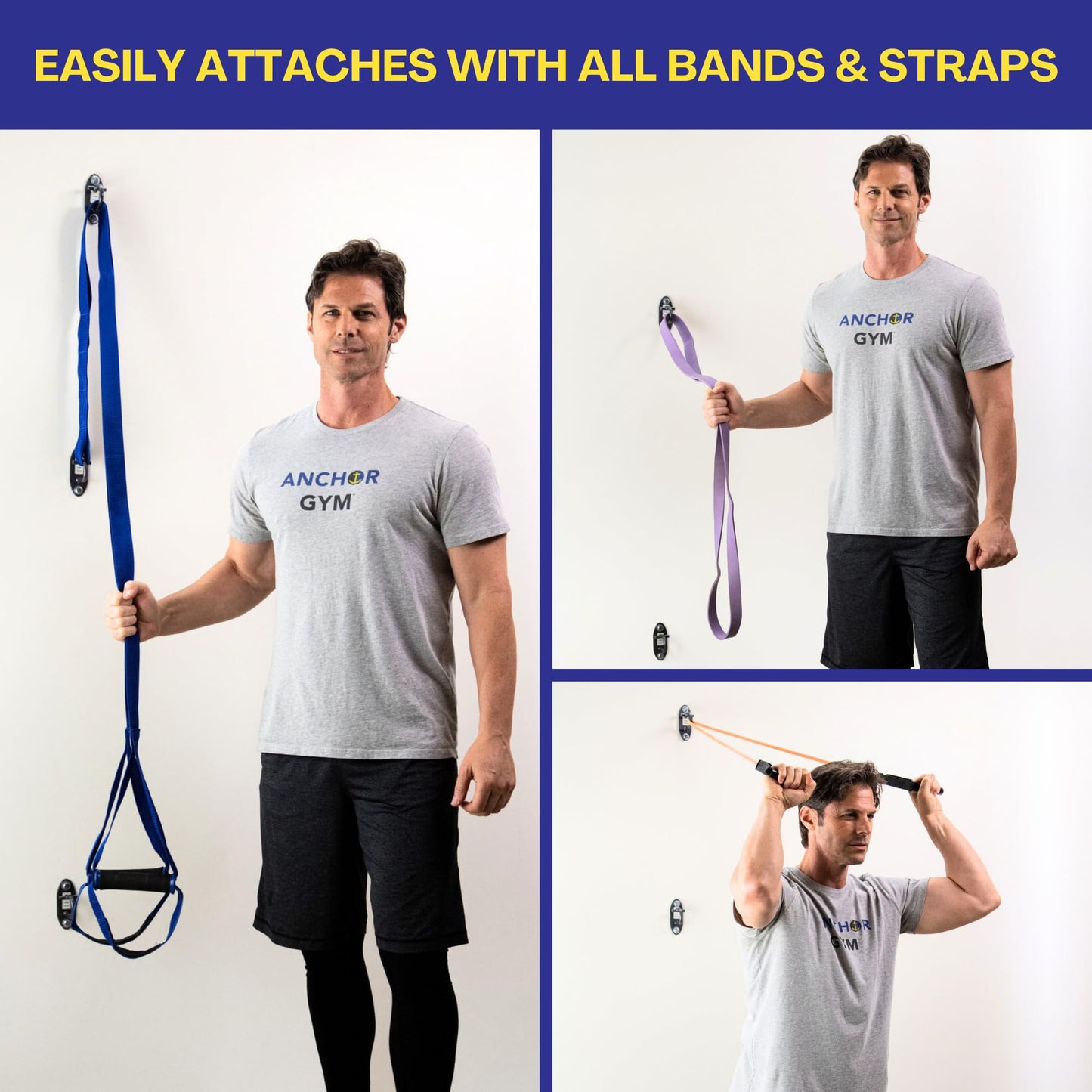 Anchor Gym Mini H1 (Set of 3) - Resistance Band Wall Anchors for Home Workouts | Wall Mount Anchor for Resistance Bands, Stretch Straps & Suspension Trainers