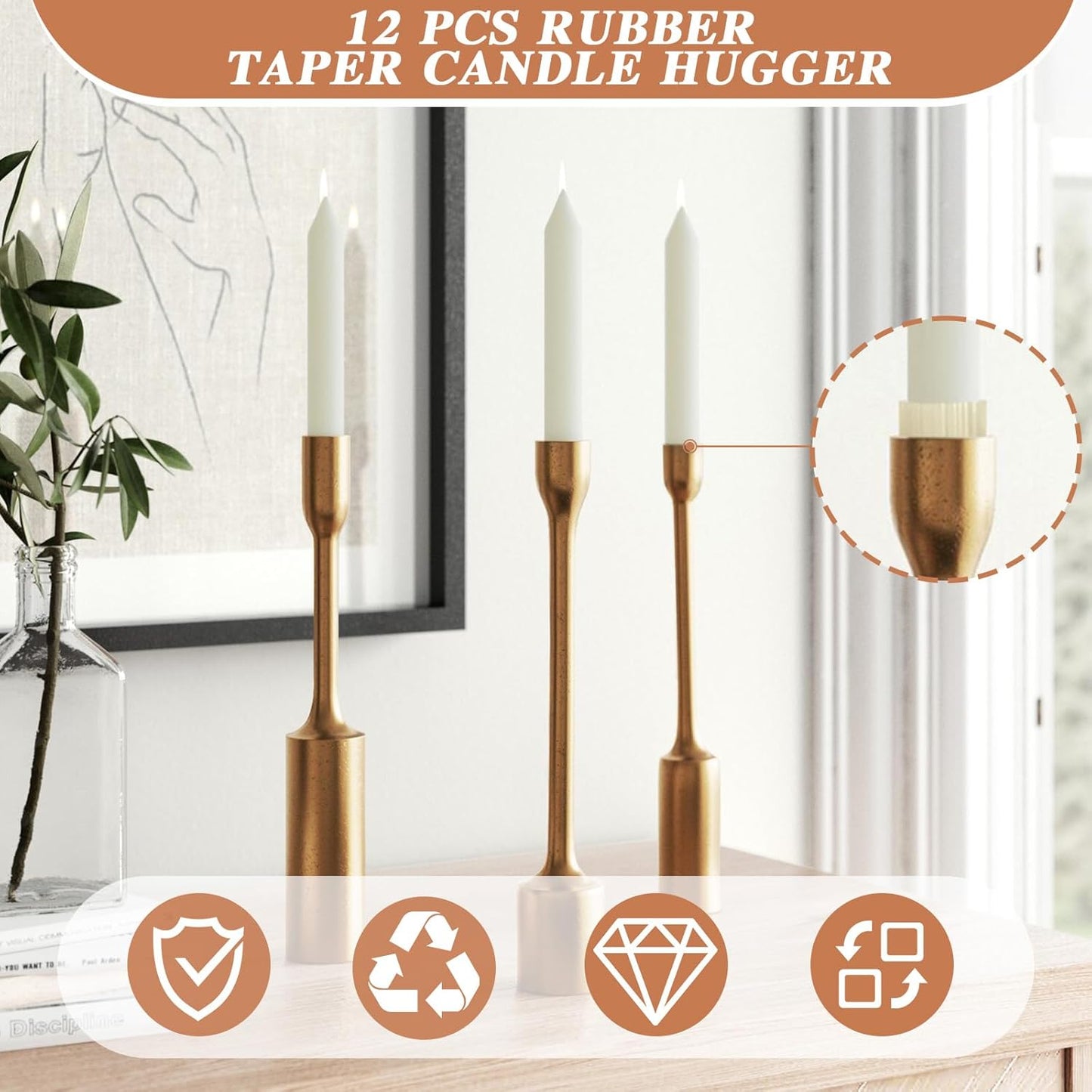 Silicone Candle Grippers by [Brand Name] - 12 Pack Flexible Holders for Taper Candles | Fits 3/4 Inch Standard Candles