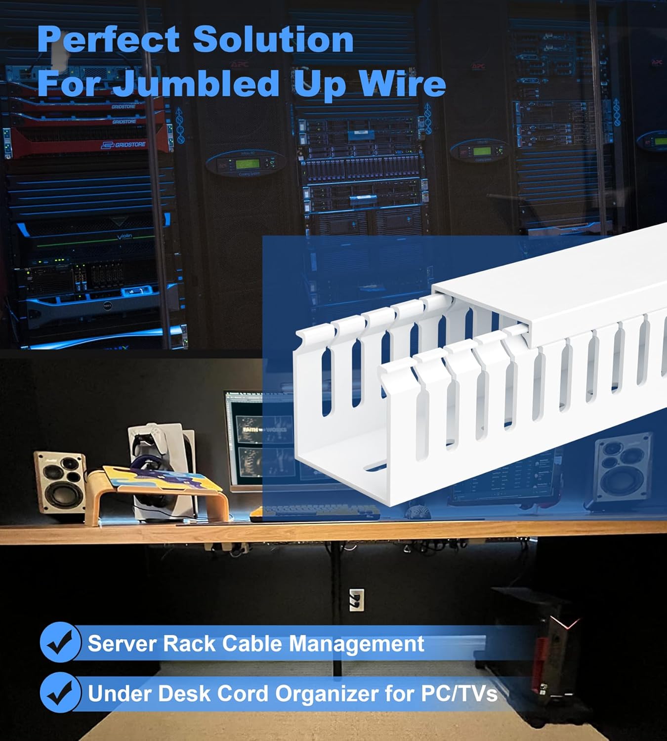 ZhiYo 2x2in Professional Server Rack Cable Management Raceway, Cable Raceway Kit, Electrically Safe PVC Open Slot Wire