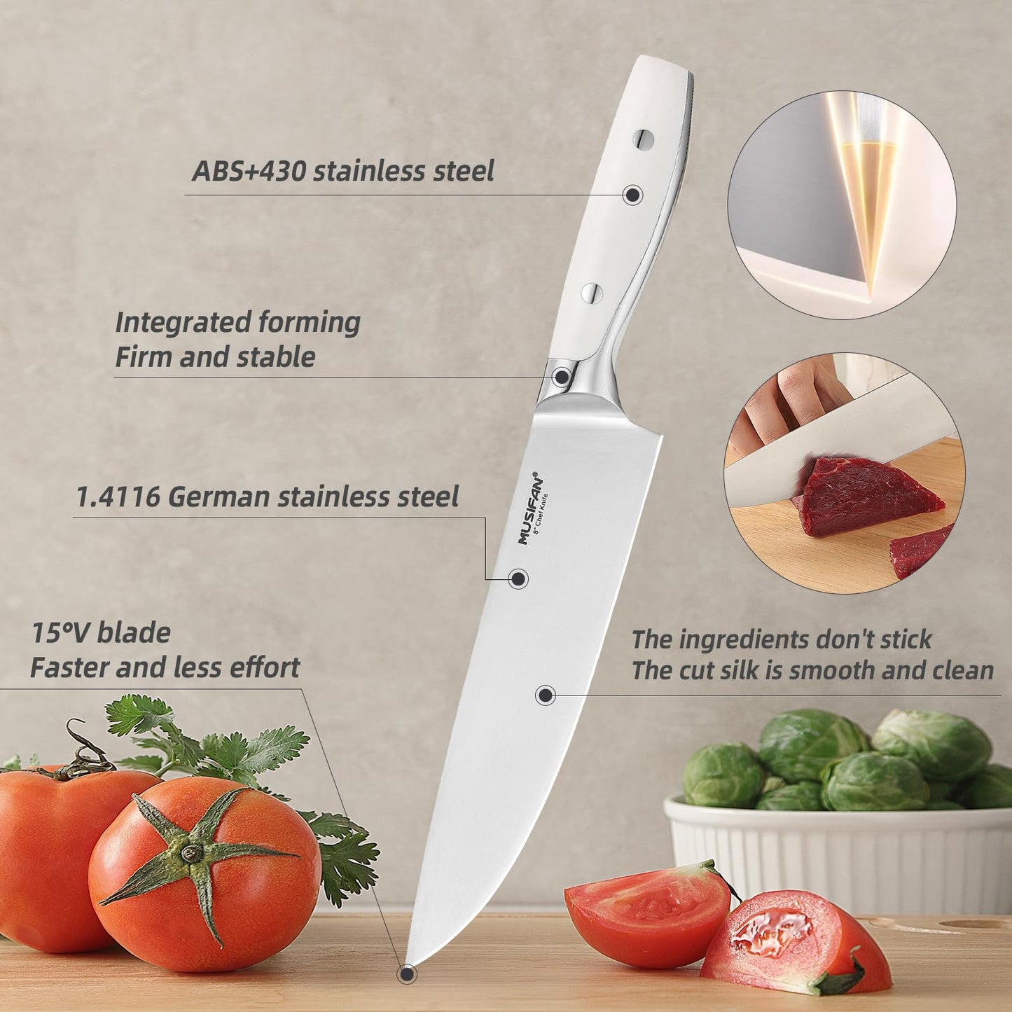 Musifan 3-Piece Chef Knife Set, Professional Ultra Sharp Kitchen Knives For Cooking High Carbon Stainless Steel, With Ergonomic Handle Design (three)
