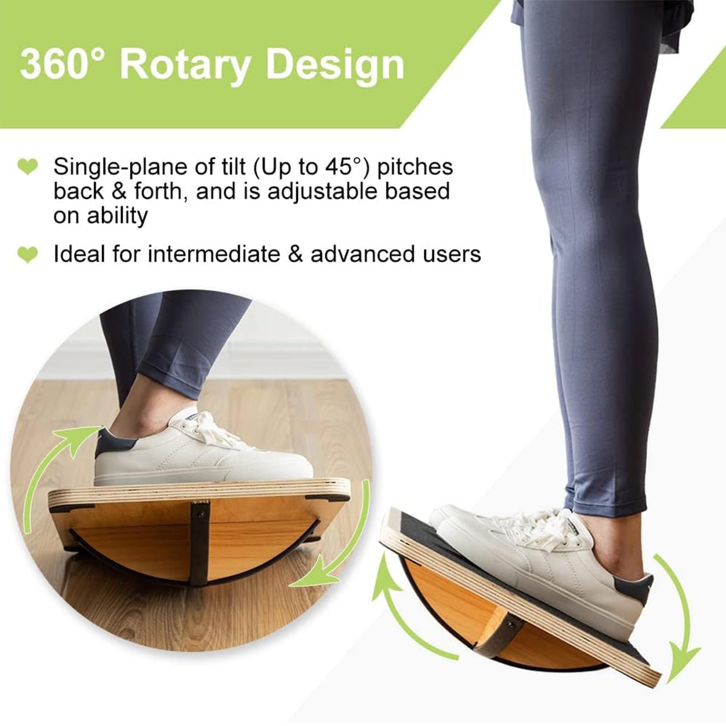 StrongTek Professional Wooden Balance Board with Crossed Hardwood Base, Advanced Rocker Board for Core Strength, Stability Training, Difficult Balancing Board, Support 360° Rotation