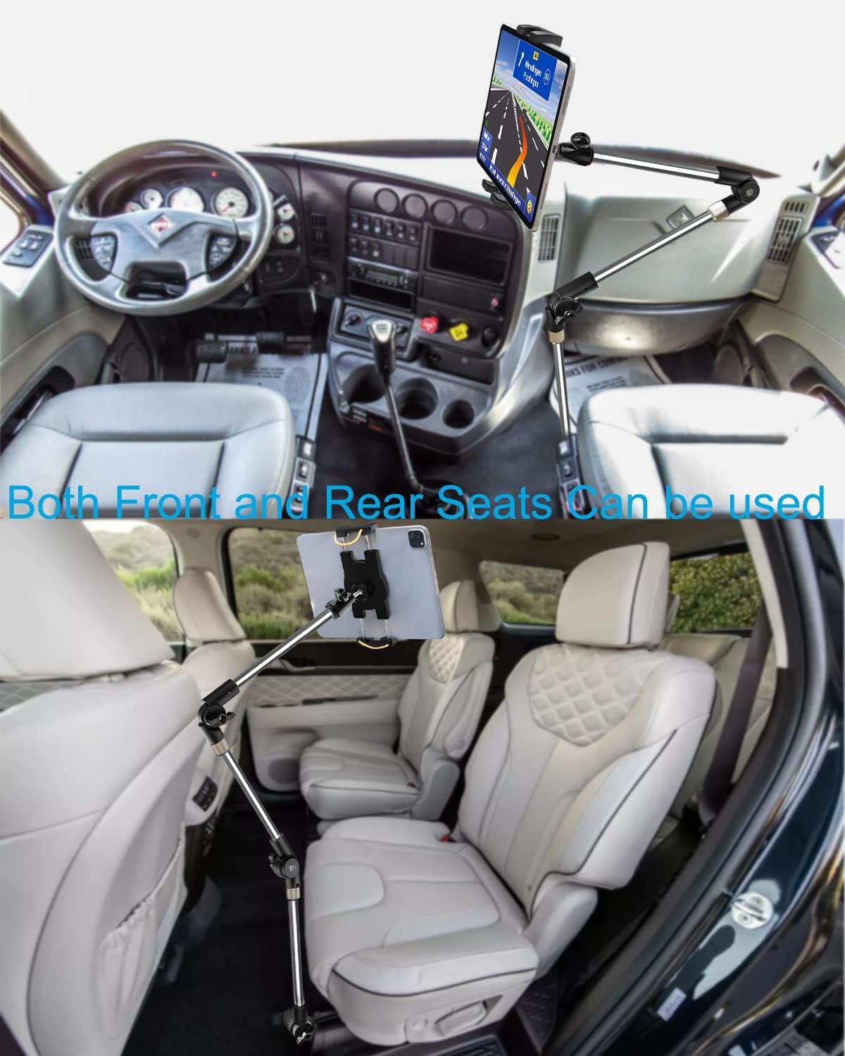 woleyi 35" 4-13" Car/Truck Seat Rail Tablet Mount, Heavy Duty Car Floor Bolt Tablet Holder, Vehicle Front Seats Stand
