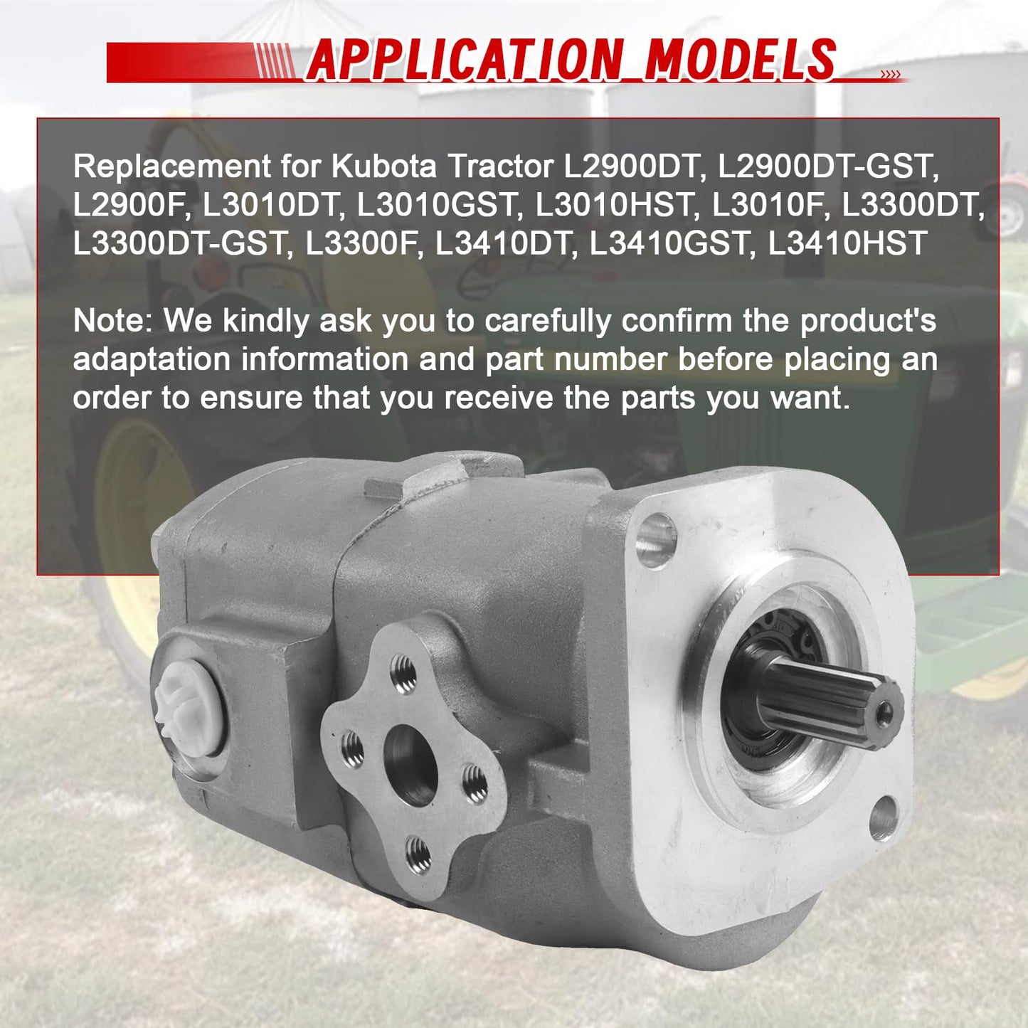 Worldthump Hydraulic Pump, TA020-36400 TA02036400 Replacement for Kubota Tractor L2900DT L3010DT L3300DT L3410DT Tractor Accessory