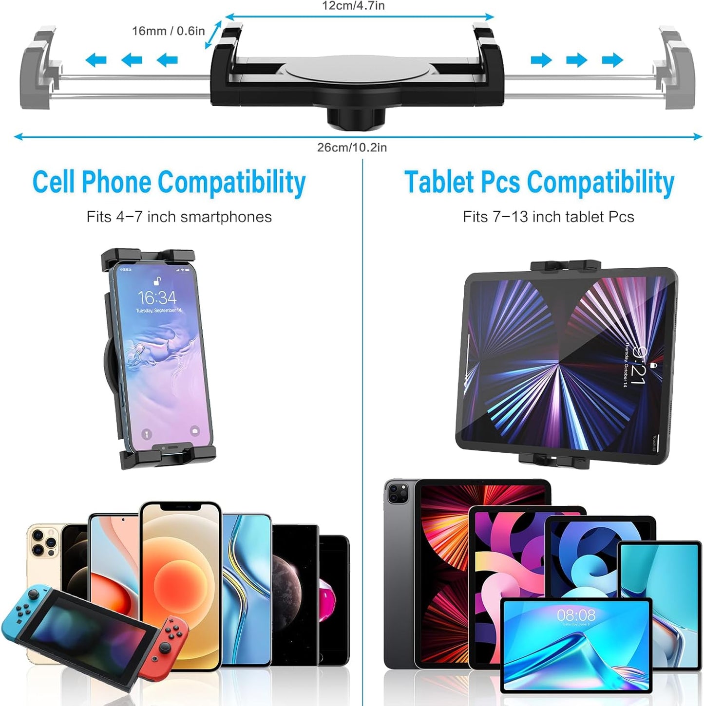 YOOZ [13 inch 4-12.9" Dashboard Windshield Car Tablet Mount Flexible Gooseneck Arm] Super Suction Tablet Holder for Car