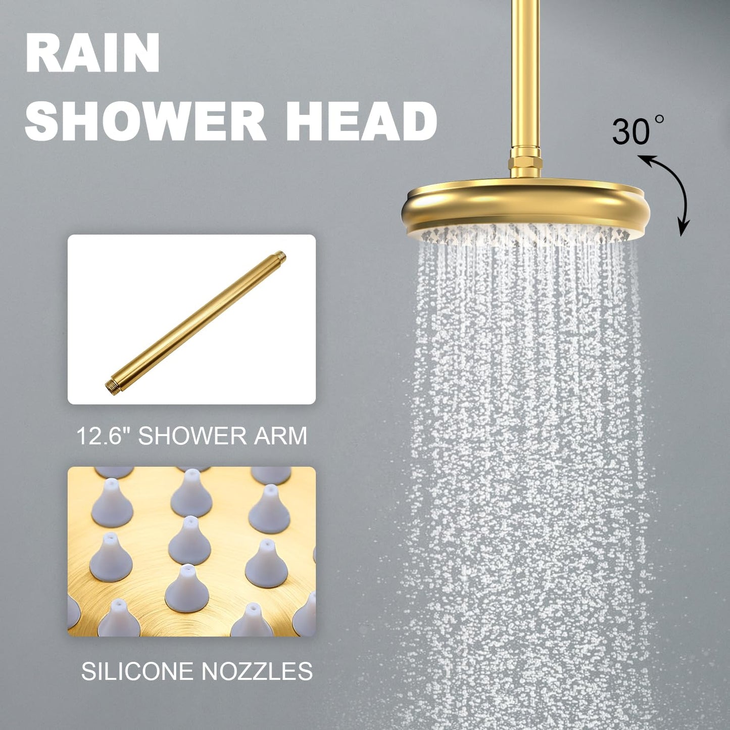 Enga Antique Shower Faucet Sets Dual Heads with Tub Spout 8" Ceiling & 6" Wall Mount Vintage Shower Head Handheld Spray Combo, 4 Way Diverter Brass Rough in with Trim Kit, Brushed Gold