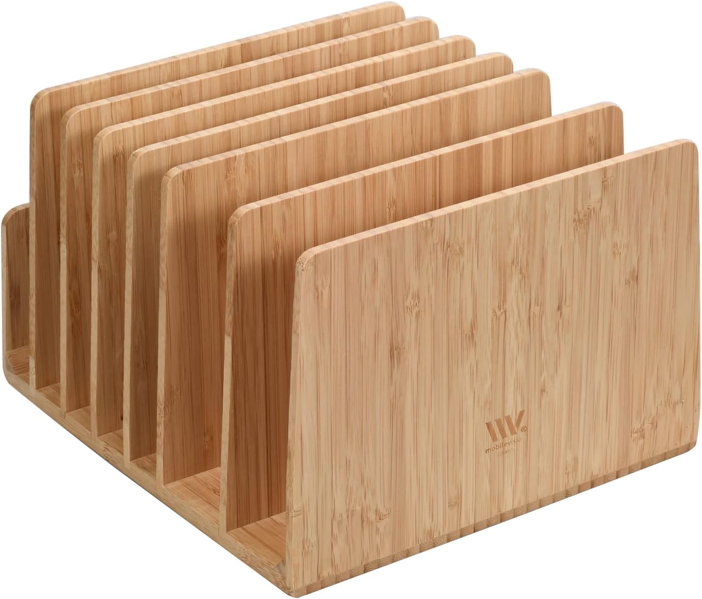 MobileVision 7 Bamboo Device Organizer for Smartphones, Tablets and Laptops, Slots With Extra Wide Slots for Laptops