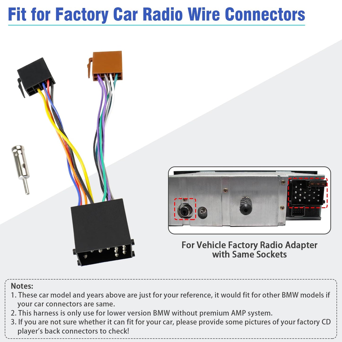 3 5 7 E30 E36 E46 E34 E39 Z3 Z8 Radio Harness for BMW Stereo Wiring Harness Compatible with BMW Car Antenna Wire