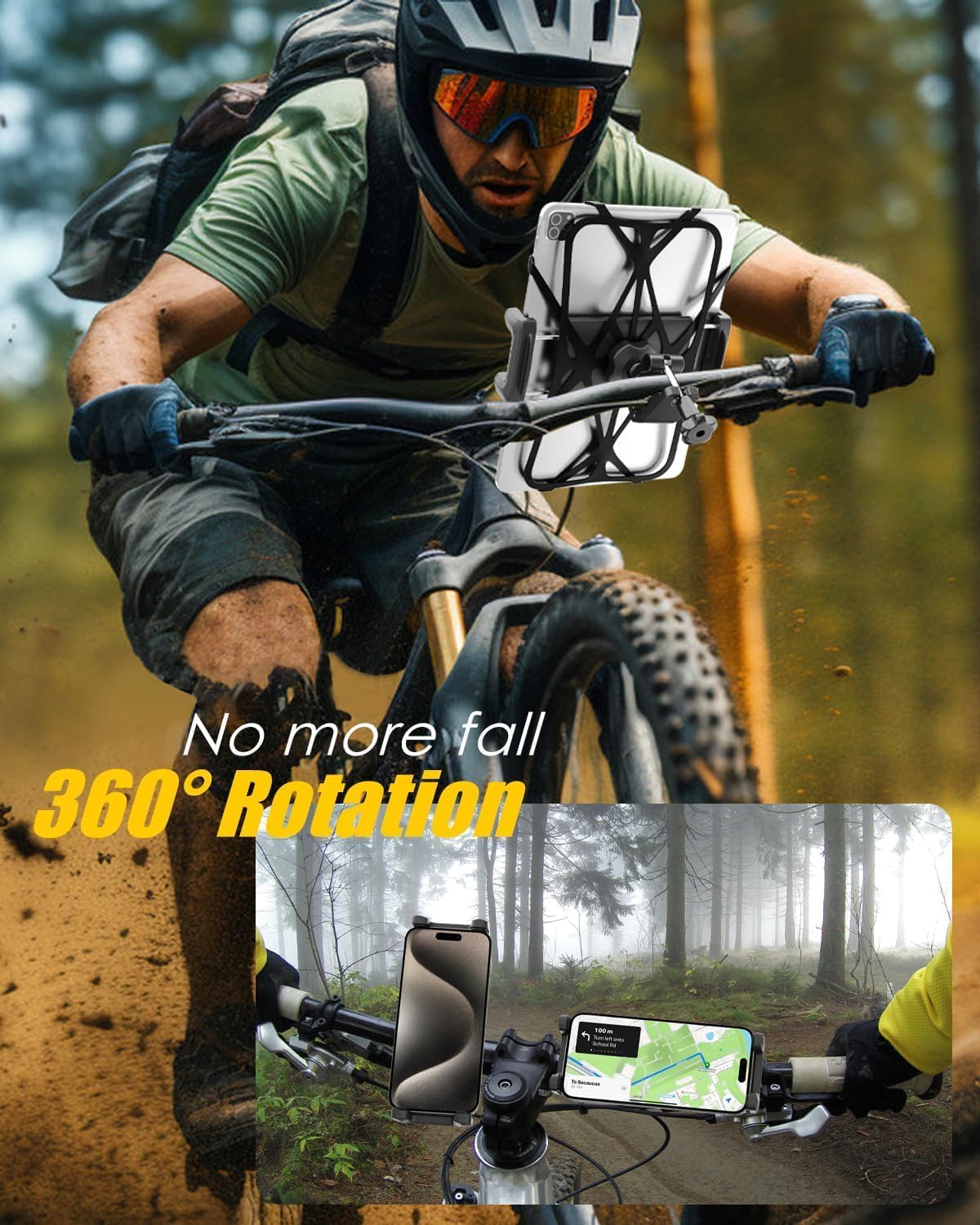 Charchendo 4-13'' Anti Shake Universal E-Bike Handlebar Tablet Mount with Anti Fall Strap, Motorcycle/Bike/Electric