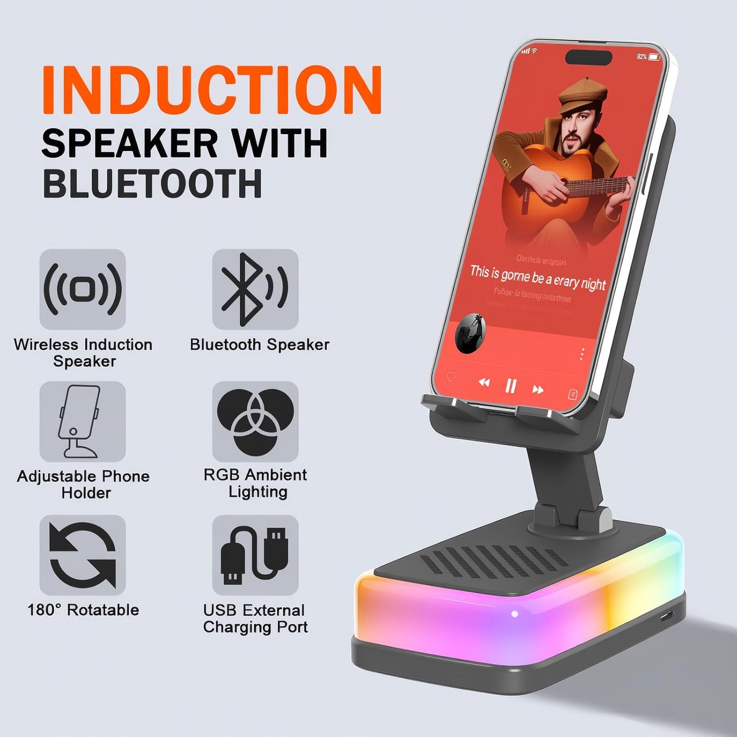 Tatiyana 180 5.3 3000mAh 5 1 Wireless Induction Speaker with Flexible Phone Stand, Bluetooth Speaker for Desk