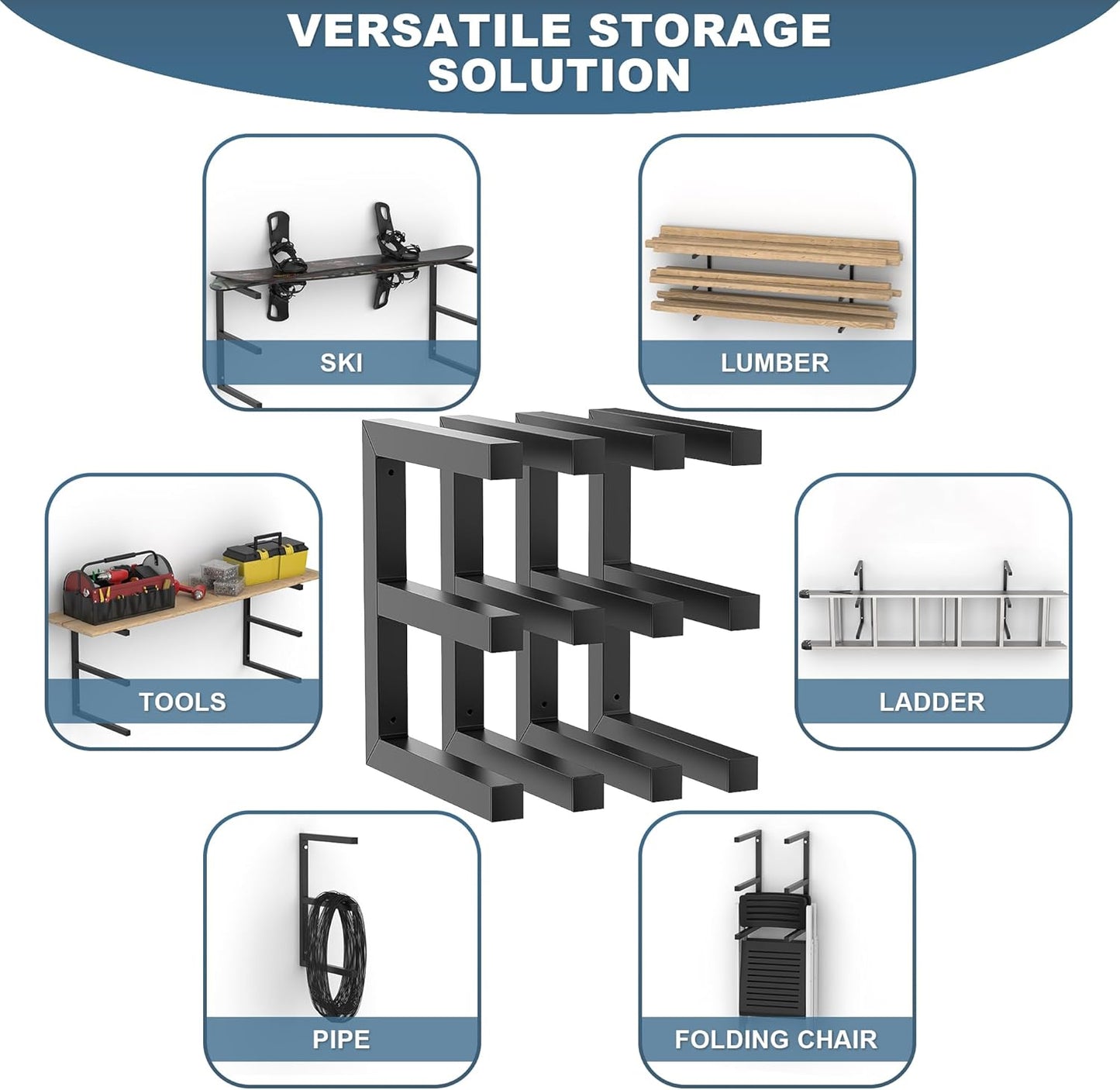 Ultrawall Lumber Storage Rack - Heavy-Duty Wall-Mounted Wood Organizer | Holds 220 LBS Per Level (Pack of 4, Black)