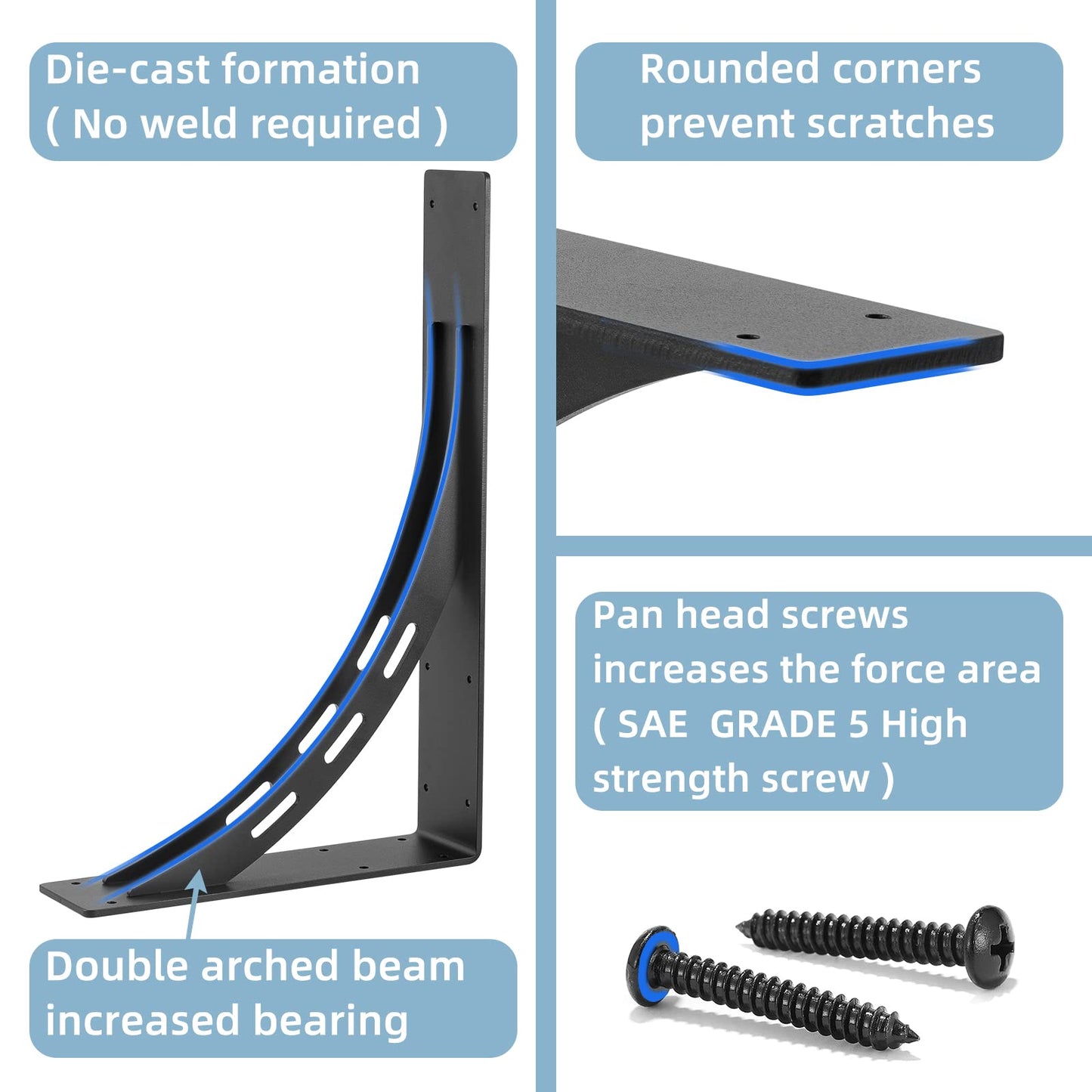 FIRMETAL 24"x15"x4" Heavy Duty Shelf Brackets, Max Load 1100 LBS, Premium Alloy Metal Mantel Brackets - Countertop Support - Set of 2
