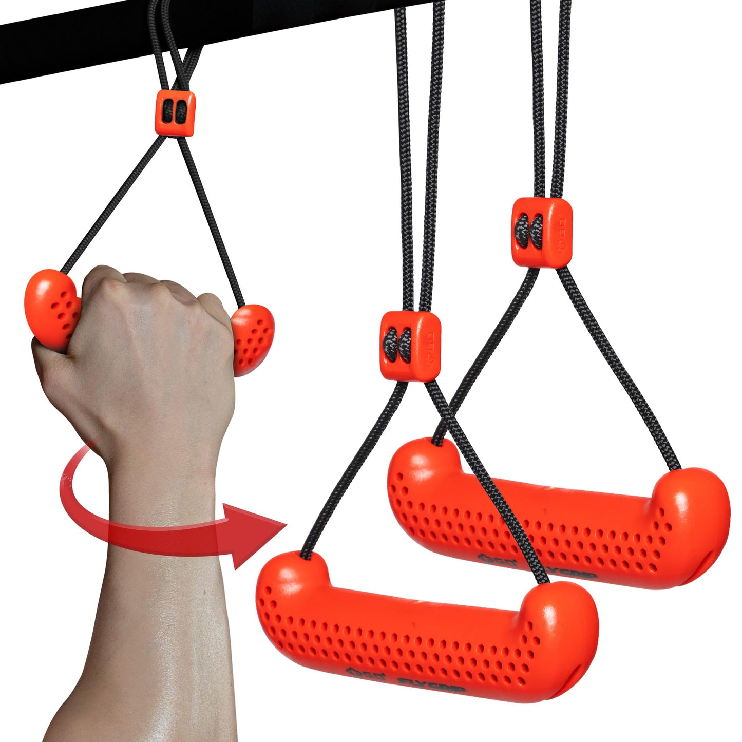 GD Fly Grip Pull Up Handles for Neutral Grip & LAT Pull Down Attachments – Perfect Grips for T-bar Row, D Handle Cable Attachment, Gym Equipment (Red Grip(Black Strap))