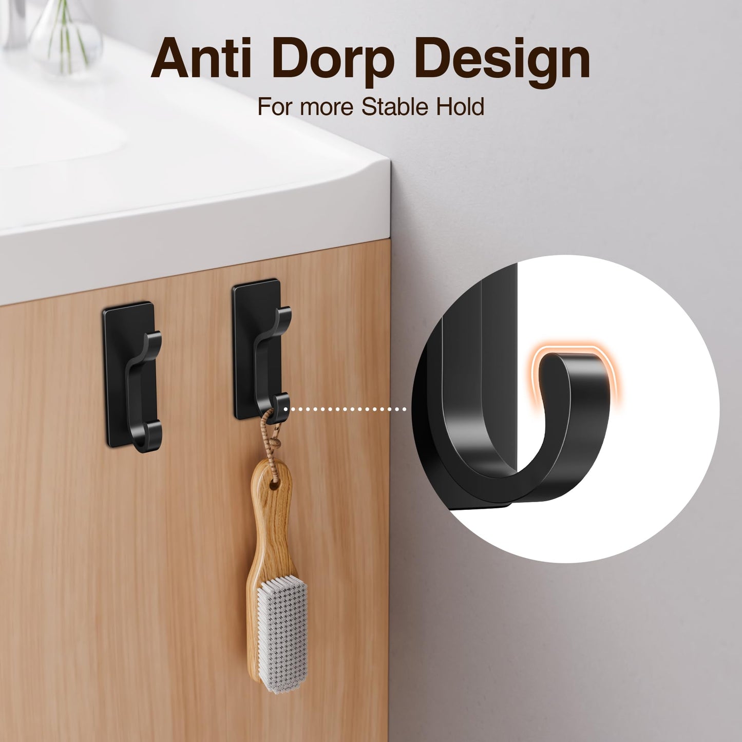pickpiff Wall Hooks with Adhesive Strip - Easy to Remove, No Residue, Strong Heavy Duty Sticky Towel Hook, 8 Pack Black