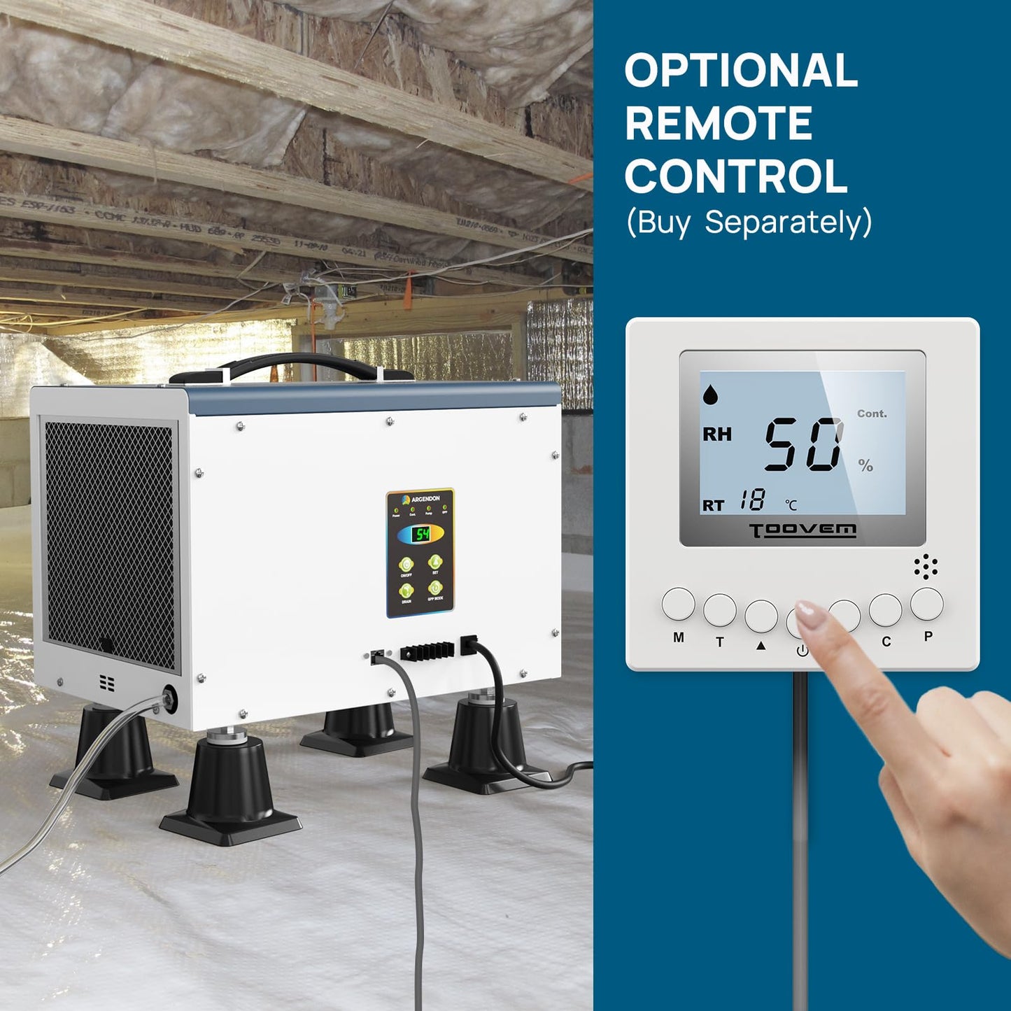 ARGENDON Commercial Dehumidifiers with Pump and Drain Hose for Crawlspace, Basement, 120 PPD Crawl Space Dehumidifier for Large Spaces, Job Site, Auto Defrost, 5-Year Limited Warranty