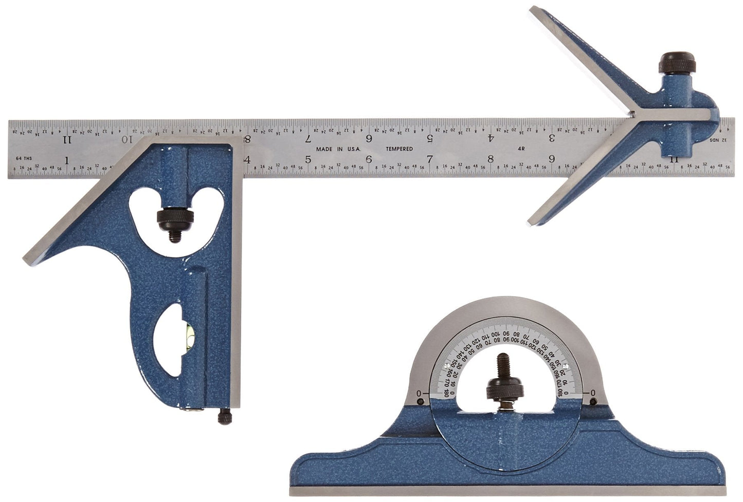 Fowler 52-385-012 Steel Combination Square Set Includes with Baked Blue Enamel Finish, 4R Graduation Interval, 12" Length