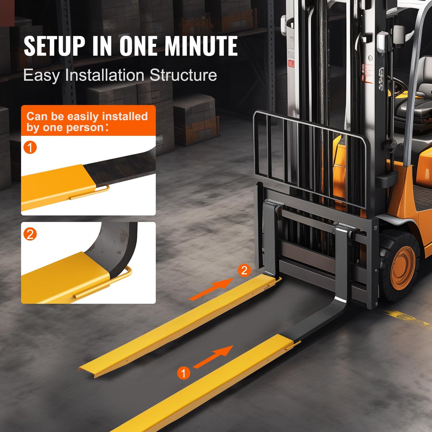 VEVOR Forklift Extensions, 84 Inch Fork Extensions 4.5 Inch Width, Heavy Duty Fork Extensions for Forklifts, 1 Pair Forklift Extensions for Truck