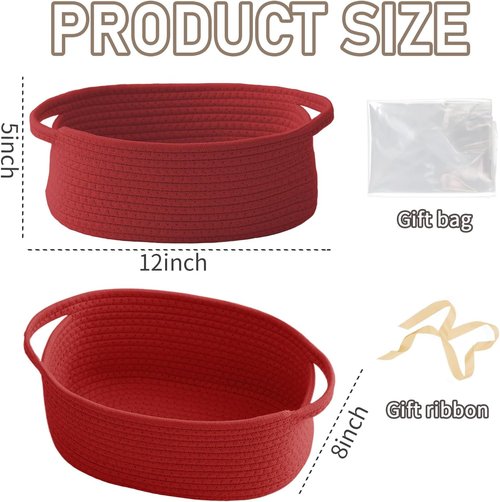 JMvicyroam Woven Basket - Small Rope Storage Bin with Handles for Organizing Shelves & Closets | Red