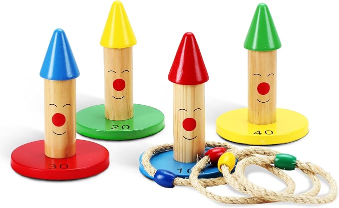 Ring Toss Game for Kids | 8 Pieces Wooden Ring Toss Game Set | Indoor & Outdoor Fun for Toddler and Kids 3+ by OWT