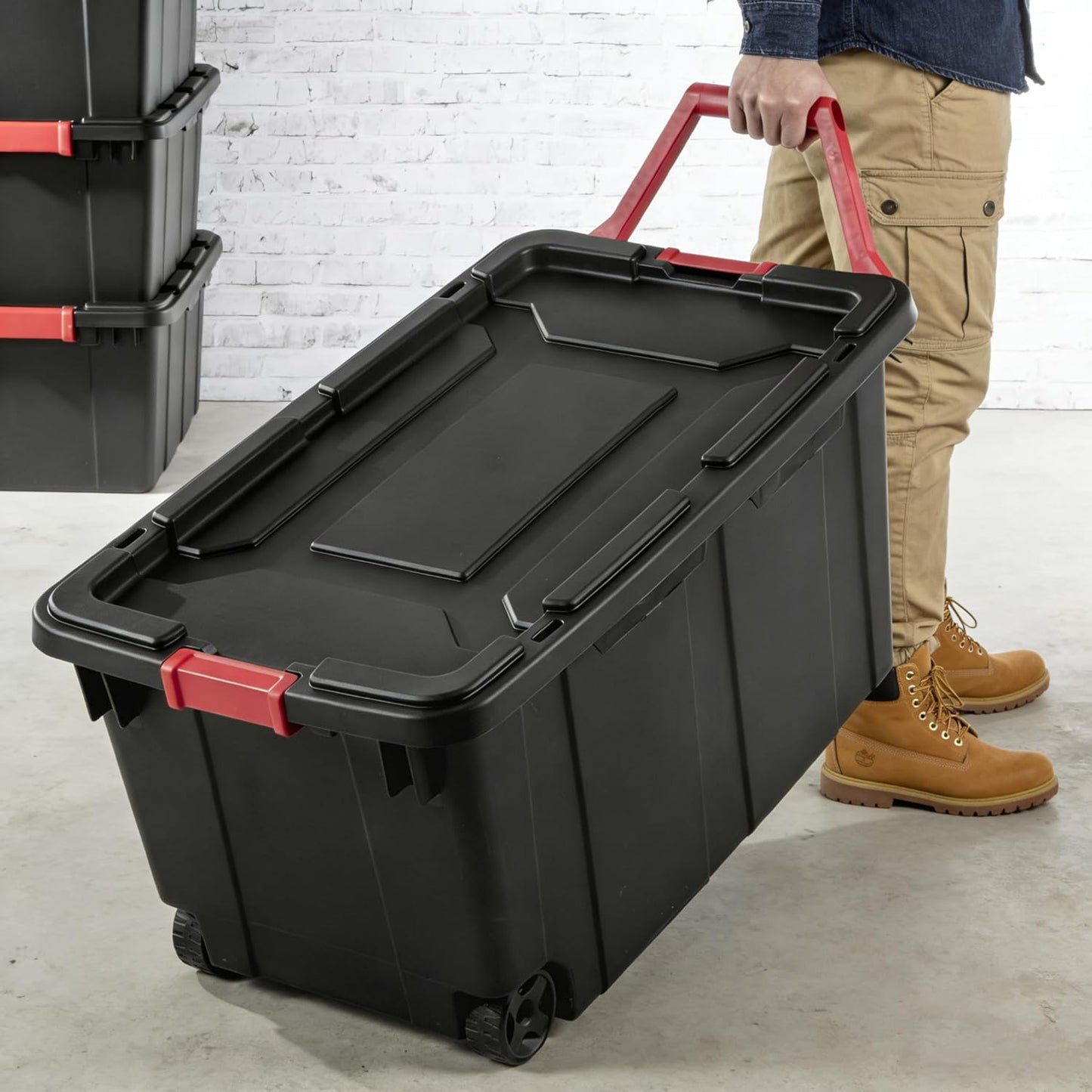 Regine Switzerland Extra Large 40-Gallon Plastic Storage Bin - Durable with Wheels & Handle, Black, Pack of 2
