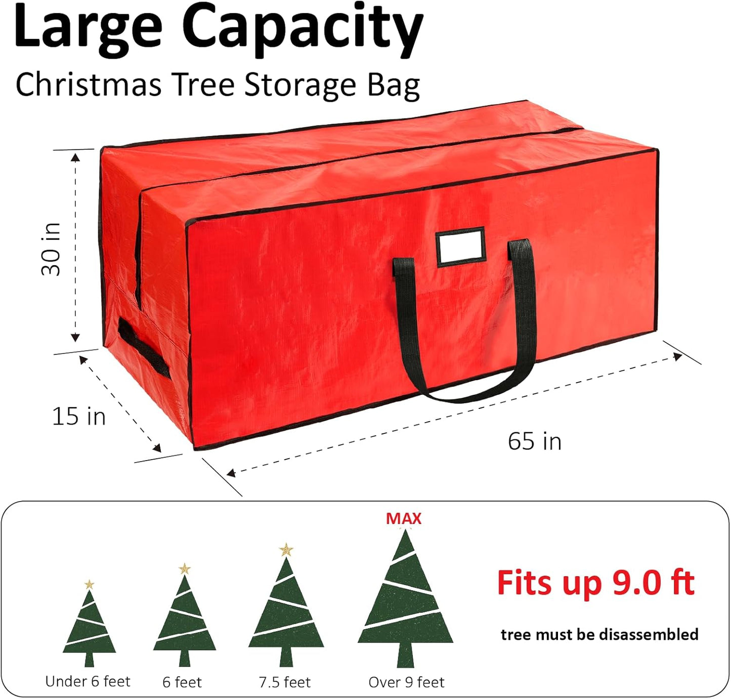 Skiennix 9 ft Christmas Tree Storage Bag - Waterproof, Durable Handles & Dual Zippers, Red