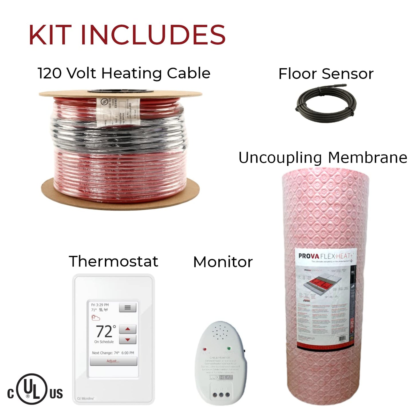 LuxHeat 90sqft Electric Radiant Floor Heating System - 120v Heating Floor System for Tile Includes UWG4 WiFi Programmable Thermostat w/GFCI, Uncoupling Membrane, Cable, Monitor & Sensor