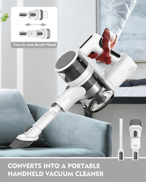 Comvtu Cordless Vacuum Cleaner - 80,000PRM Powerful Motor | 35 Min Runtime, 2 Modes, Detachable Parts - Frost White