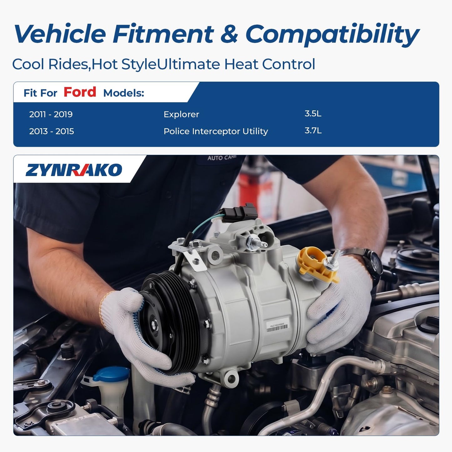 Zynrako A/C Compressor with Clutch Compatible with Ford Explorer 2011-2019 3.5L, Police Interceptor Utility 2013-2015 3.7L, Air Conditioner Compressor Replacement